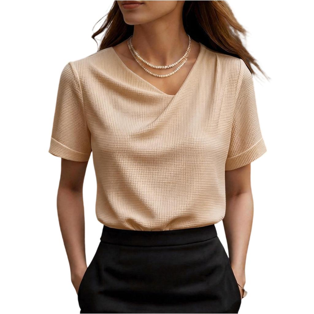 Maglione casual da donna con scollo a V, manica corta, vestibilità larga, in vari colori