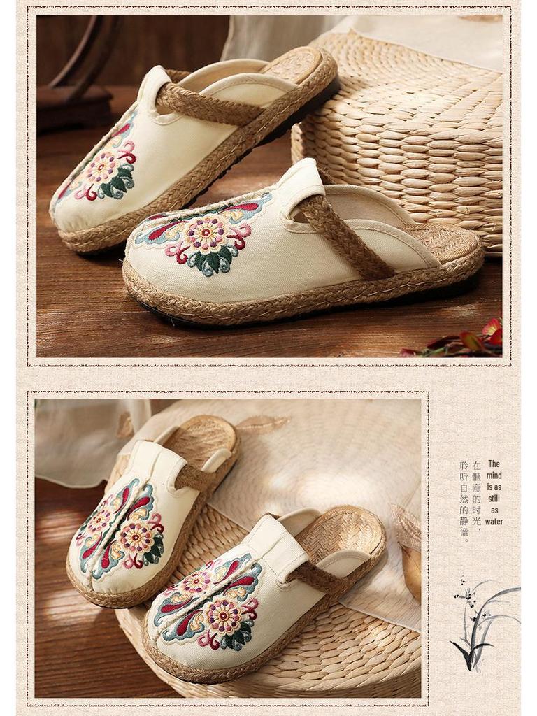 Women's Embroidered Ethnic Style Linen Flats - Spring/Summer