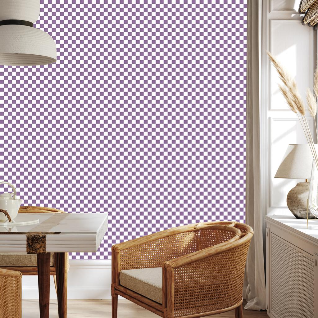 Checkerboard wallpaper purple, light gray and white 50x1000