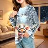 Kids Fashion Christmas Long Sleeve Neck Top with Pocket, Holiday Print Shirt for Boys and Girls