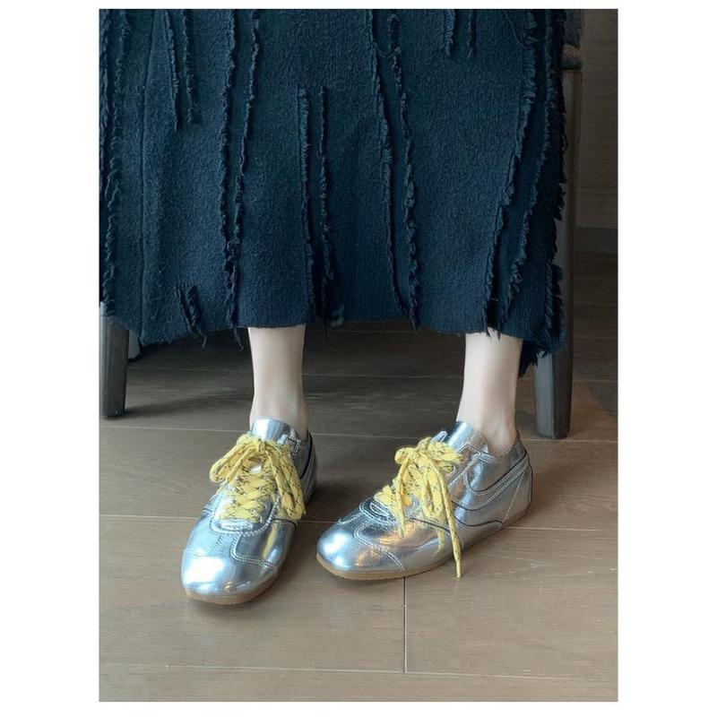 Sheepskin new spring and autumn ballet style silver inner height increase women's casual sports shoes sub-lace-up flat baseplate shoes