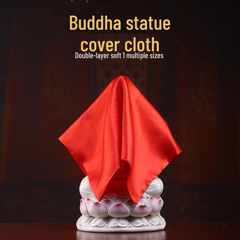 Buddha and Bodhisattva Statue with Red Silk Cloth Covering for Head and Body