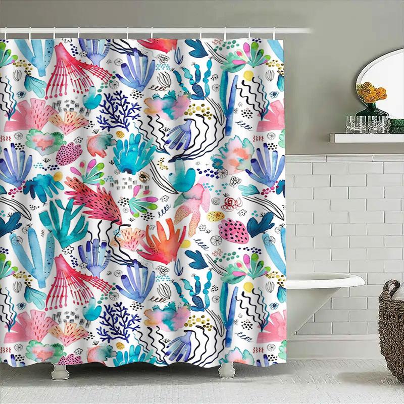 Colorful Coral Shower Curtain Modern Watercolor Bath Decor Printed Fabric Shower Panels for Bathroom Pink Blue Green White Red F