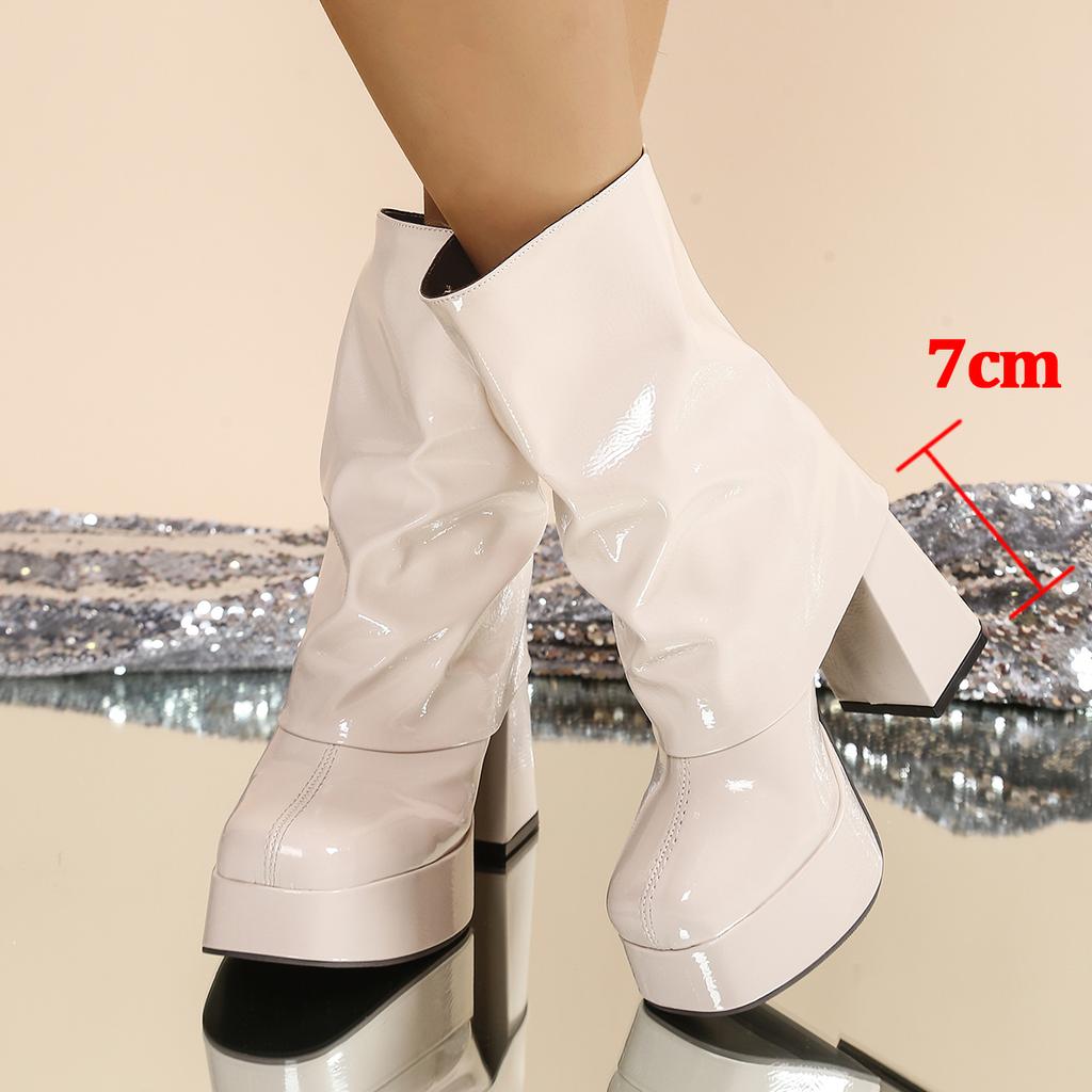 Brand Design Patent Leather Ankle Boots for Women Black Chunky Platform High Heels Boots Woman Plus Size 42 Fashion Party Shoes