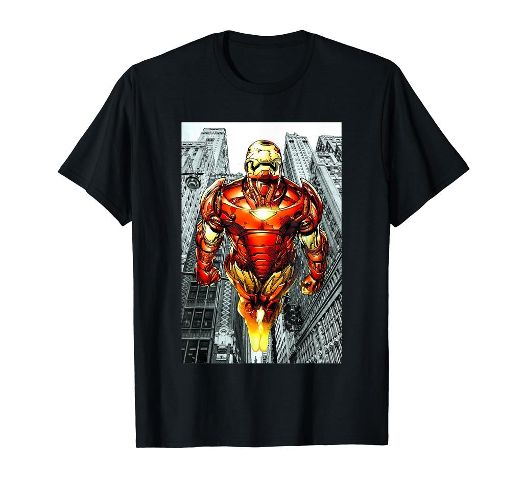Marvel Comics Retro Classic Iron Man Flying Over City T-Shirt