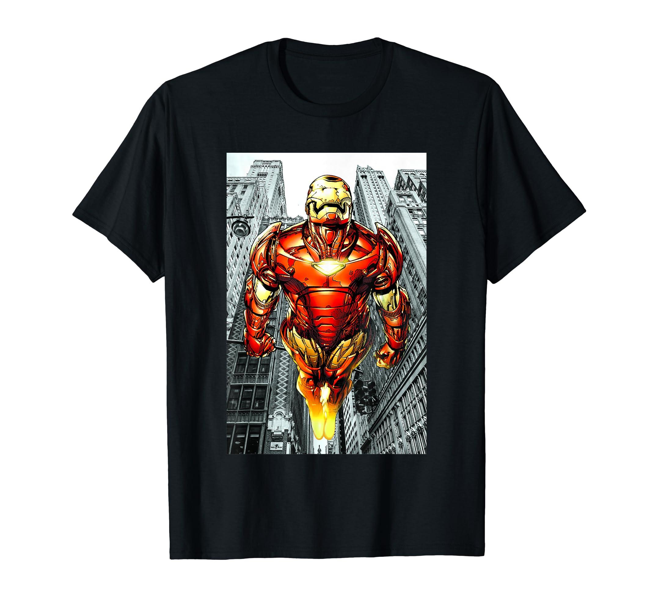 

Marvel Comics Retro Classic Iron Man Flying Over City T-Shirt