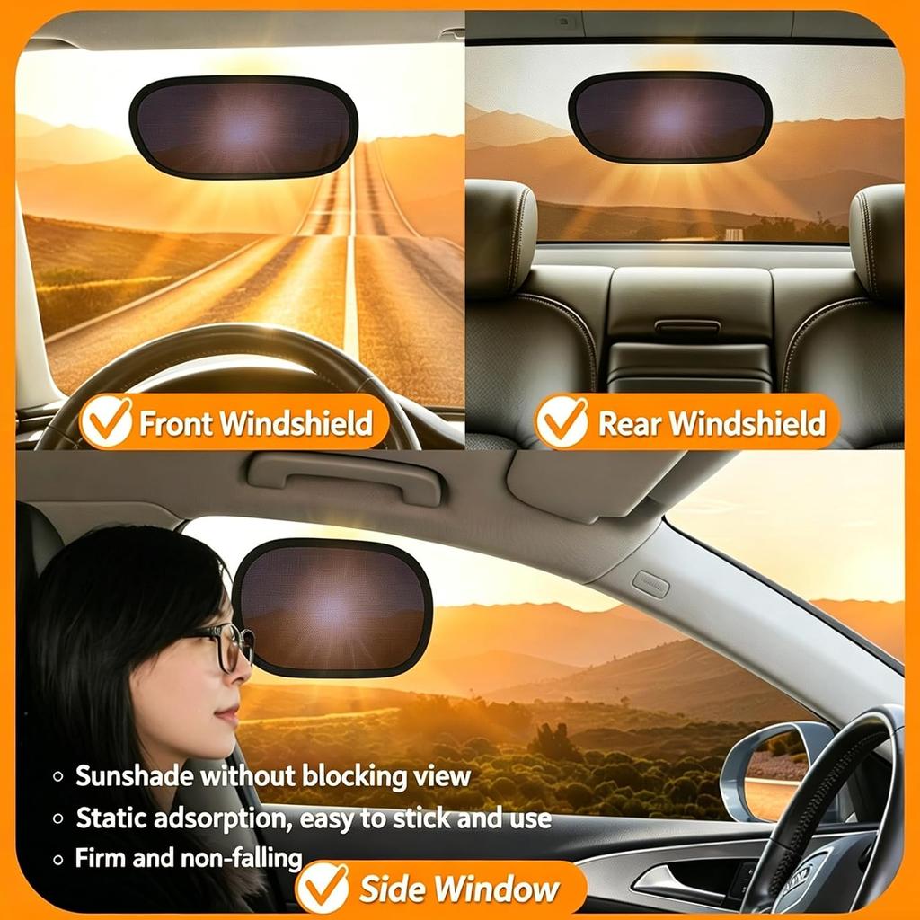 2 Pack Windshield Sun Shade Static Cling, 9.6"x6.6" Mini Car Sun Visor Shades, Car Shade for Windshield, Windshield Sun Shade Static Cling for