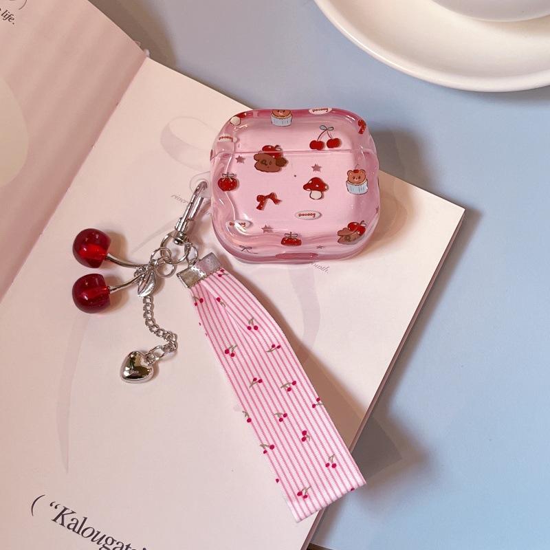 Girl Pink Cherry Puppy for Apple AirPods 1 /1 Wireless Bluetooth Headset Case 1/1 Generation Earphone Cover