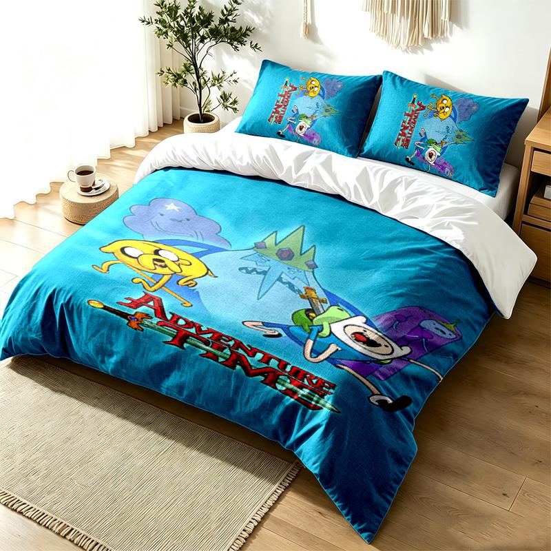 Adventure Time 3pc Duvet Cover Set Simple Modern Bedding Set Wrinkle Resistant Soft Fabric All Season Use a perfect gift