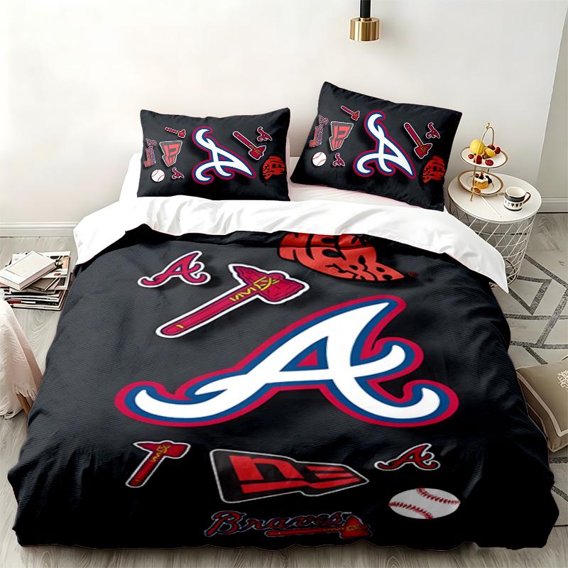 Atlanta Braves 3pc Set Perfect for Bedroom Use Comfortable Bedding Set Includes a Duvet Cover and Two Pillowcases Ideal Birthday or Christmas Gift