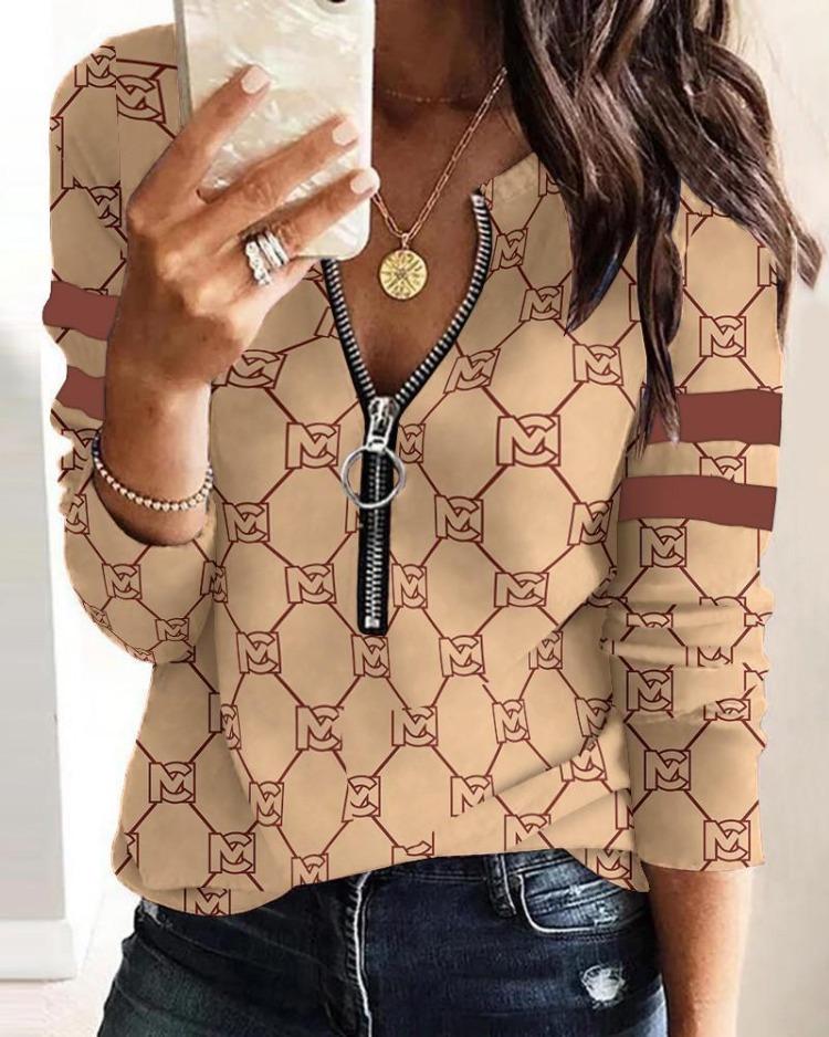 Long Sleeve Women s Shirt Zipper Commuter European American Style Spring Summer Extra Large
