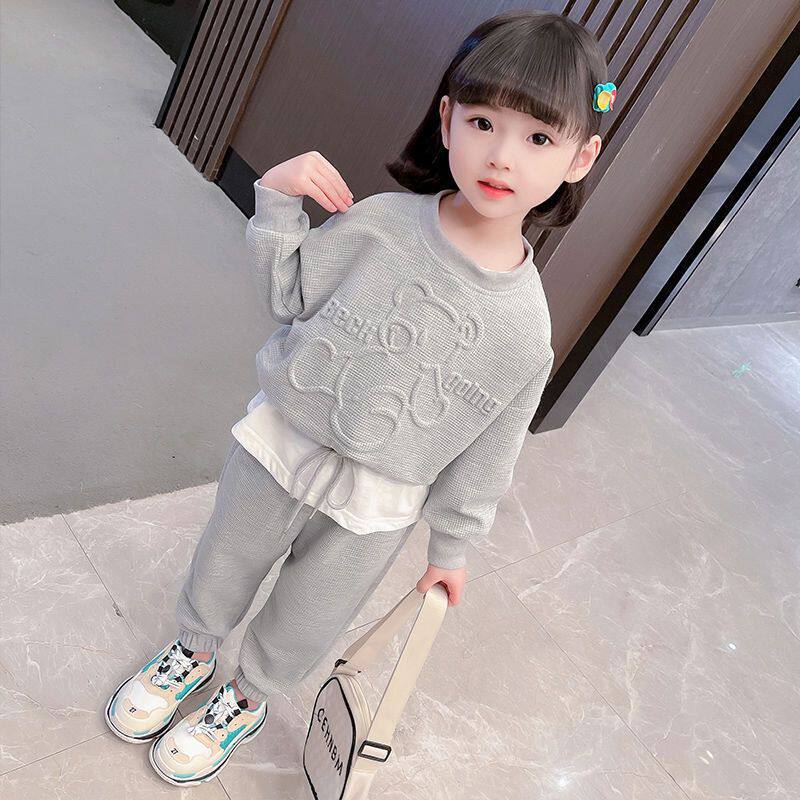 Girls Fall Bear Sweatshirt And Casual Pants Set Kids Long Sleeve Sportswear Two Piece Outfit For Toddler