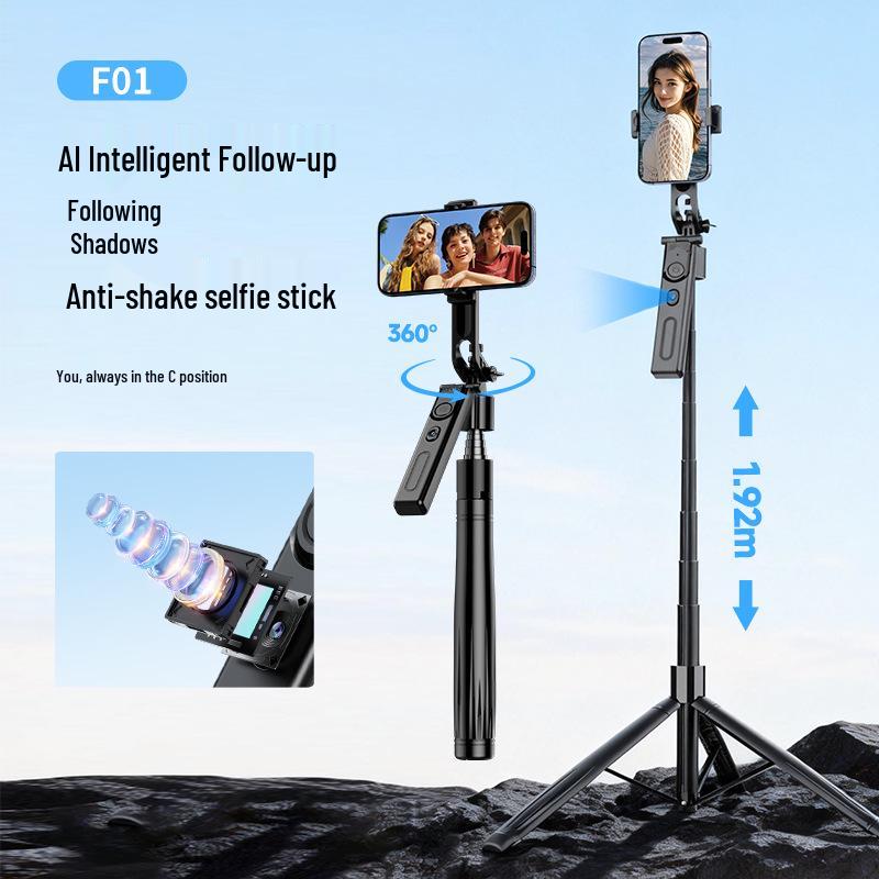 FO1 Selfie Stick & Face Tracking Tripod: 1.9M Universal Mobile Phone Gimbal for Live Streaming & Travel