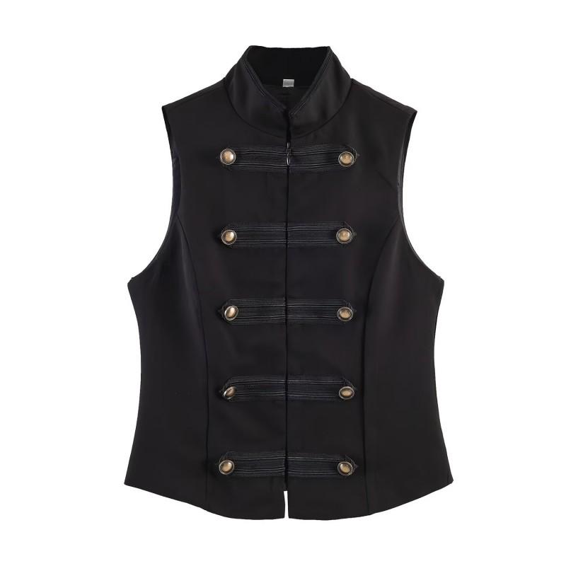 Womens Stand Collar Knotted Button Vest Casual Layering Sleeveless Top Street Style 2026