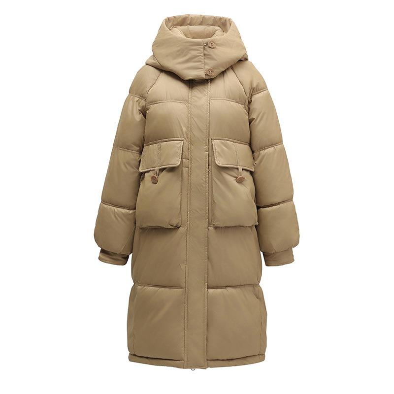 Neue Daunenbaumwollgepolsterte Kleidung für Damen, lockere und lange, verdickte, baumwollgepolsterte Jacken über dem Knie, Brotkleidung, baumwollgepolsterte Jacken