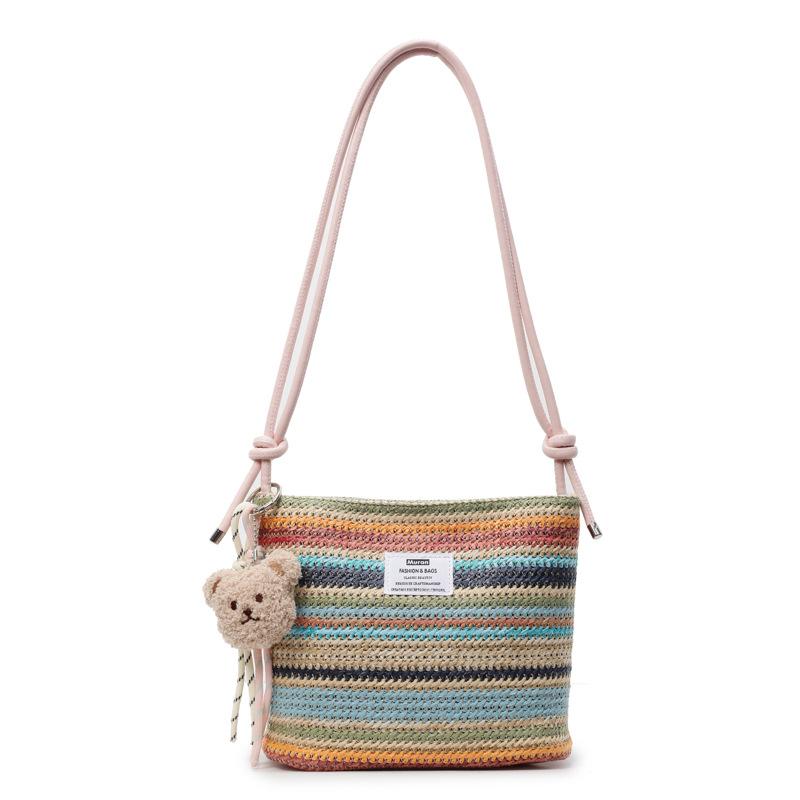 Niche dopamine color woven bag women's new versatile messenger bag vacation beach bucket bag