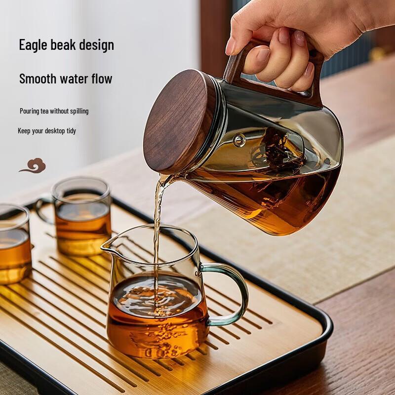 YIHUTEA Chinese Glass Tea Set with Pine Holder