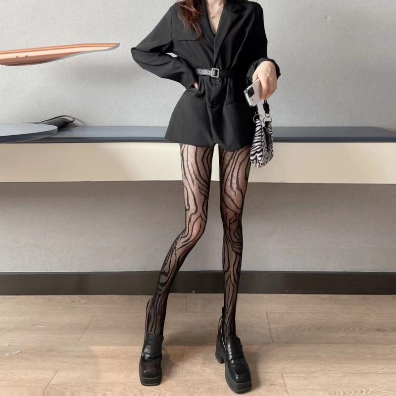 Style Fishnet Stockings Women Striped High Waist Fishnet Tights Summer Fishnet Hollow Floral Thigh High Pantyhose