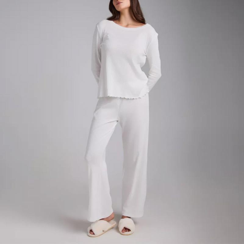 

Knitted crew neck, exquisite pajama set women s fashion high-end pure cotton long-sleeved trousers loungewear independent station XL білий