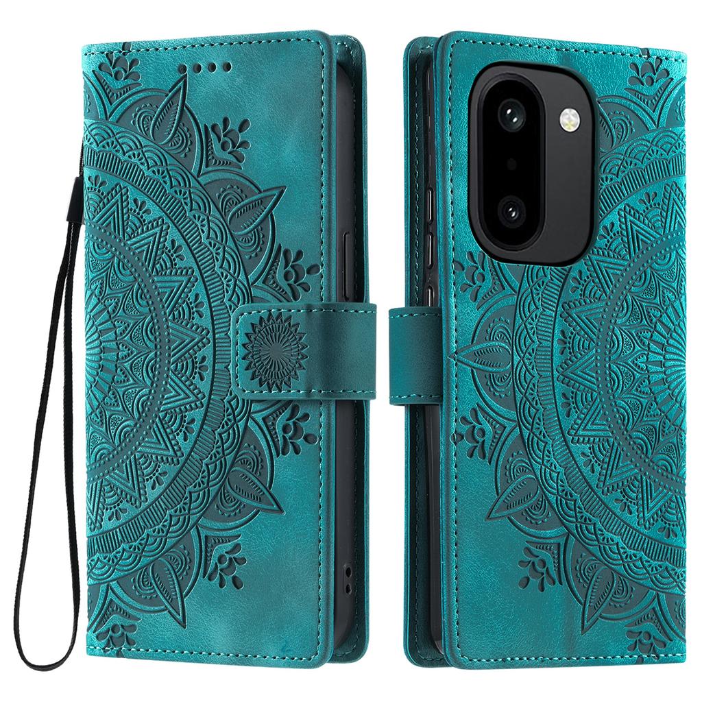 For OnePlus 15R 5G Case Imprinted Totem Skin Feel Wallet Leather Phone Cover with Hand Strap