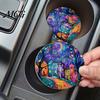 Easy Clean Car Coasters 2PCS Coasters, Oil Painting Print, Decorative Non-Slip Thermal Pads, Stain-Resistant Modern Accessory Gift to Cup Holders, for