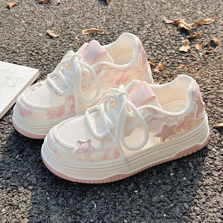 Pink platform bread shoes women's shoes niche star board shoes women's 2025 summer versatile breathable mesh shoes casual shoes