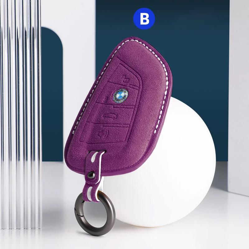 Car Accessories Key Case Cover Keychain For BMW 1/3/5/7 Series X1/X2/X3/X5/X6 Alcan Tara Suede Remote Fob Keybag Keyrings