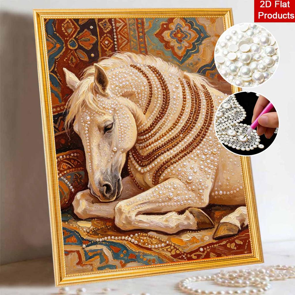 DIY Pearl Bead Art Canvas Horse Pattern Frameless Creative Craft Painting Kit for Relaxing Home Wall Decoration