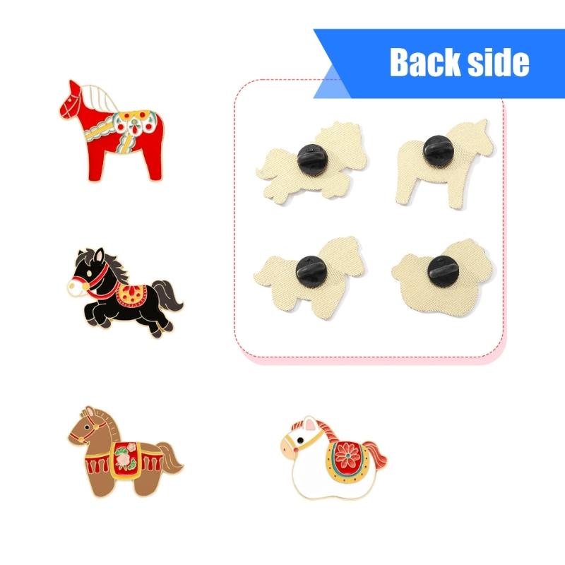 4Pcs Fashion Horse Year Brooch Unique Decoration Compact Design Safety Badge Pin For Coats Bags Hats Scarves