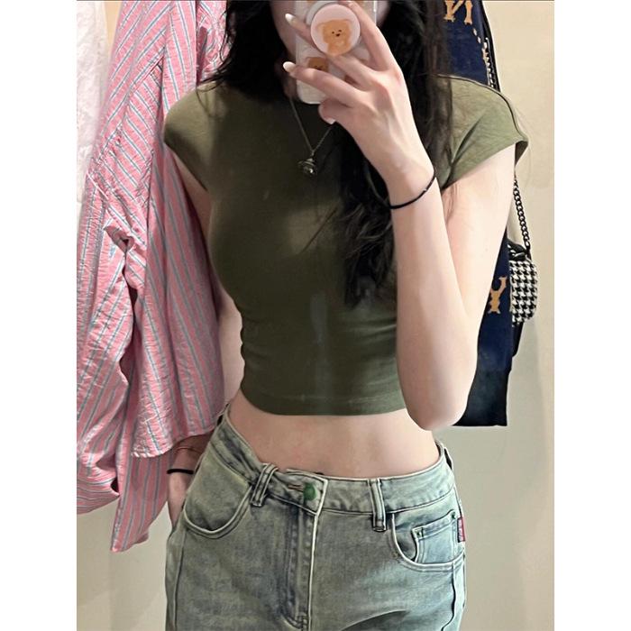 

Женская шикарная приталенная футболка с коротким рукавом - Лето 2023 Medium армия зеленый