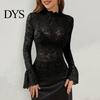 Camicie da Donna Casual Top Collo Alto Manica Lunga Svasata Vestibilità Aderente Camicia Colore Unico Trasparente Ricamo Intrecciato Motivo Floreale Camicette