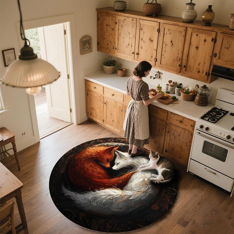 Fox  Round Area Rug,Carpet Rug for Living Room Bedroom Sofa Playroom Decor,Non-slip Floor Mat