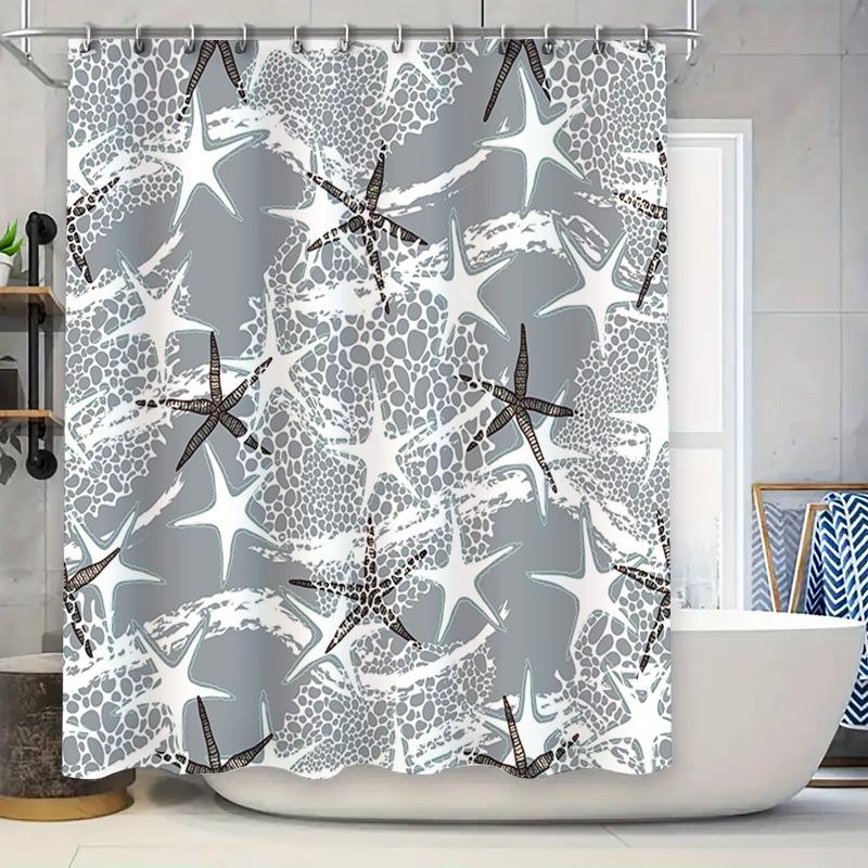 

Modern Bathroom Shower Curtain Waterproof Fabric With White Starfish Design For Home Decor In Bathrooms Kitchens Various Sizes A 90x180cm