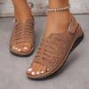 Plus Size Wedge Sandals for Women, Summer 2025 New Fashion Explosive Velcro 43 Size Openwork Sandals for Women