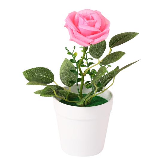 Artificial Potted Rose Desktop Faux Rose Bonsai Reusable Artificial Rose in Flower Pot for Home Office Decor Photography Prop
