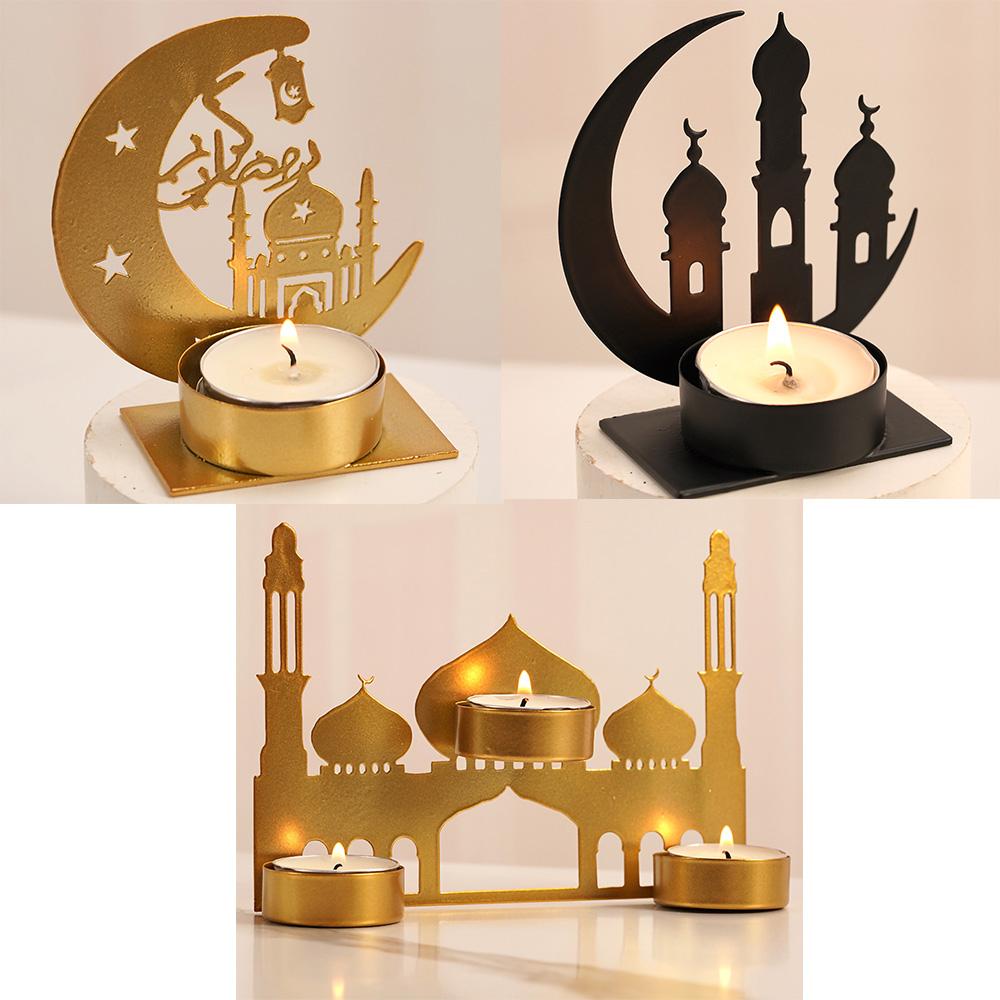 Eid Mubarak Metal Candle Holder Golden Moon Castle Ramadan Kareem Candlestick Aromatherapy Stand Muslim Islam Home Party Decors