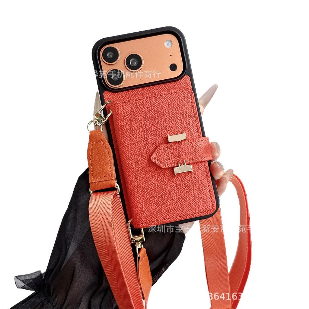 Applicable To iPhone17promax Oblique Span Card Mobile Phone Case, Foreign Trade Hot-selling Lanyard Card Bag, Apple 17 Mobile Phone Case.