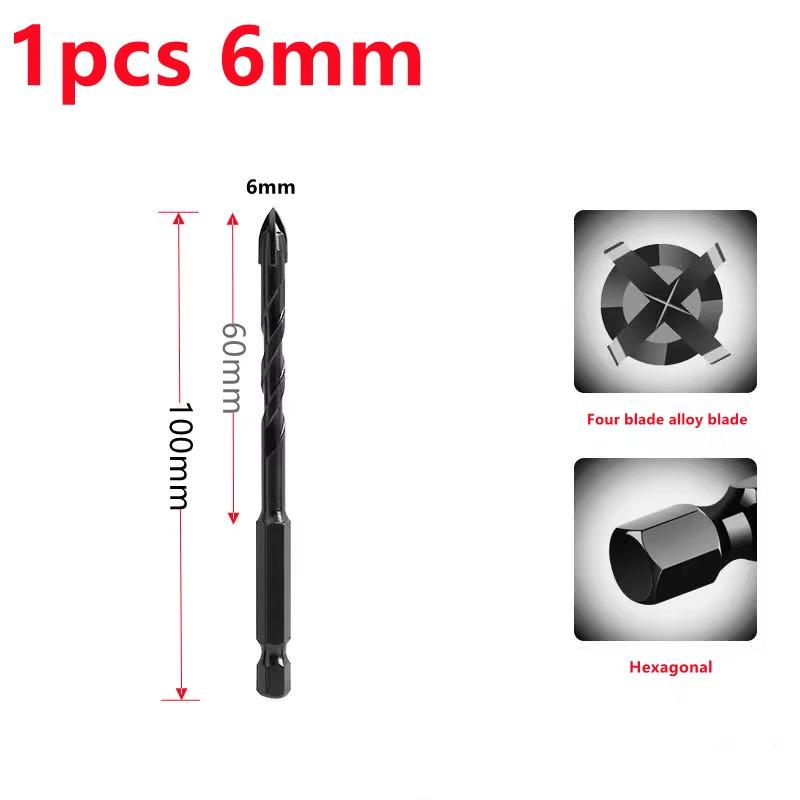 3 4 5 6 8 10 12mm Cross Hex Tile Drill Bit For Glass Concrete Ceramic Tile Hole Opener Tunsten Carbide Hard Alloy Bits Set Tools
