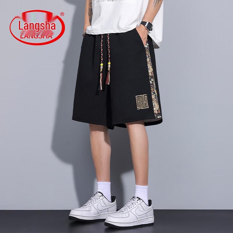 Langsha Men s Loose Embroidered Summer Shorts 5XL