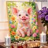 Cute Piglet Floral Pearl Painting Kit with Frame Sparkling Bead Canvas Creative Leisure Craft for Wall Decor Gift DIY Art Project