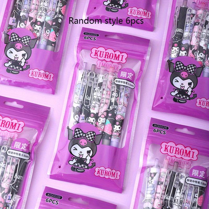 

6pcs Kuromi Sanrio cartoon elf bag press pen student cute high-value styling neutral pen press signature pen 0.5mm black Random style 6pcs