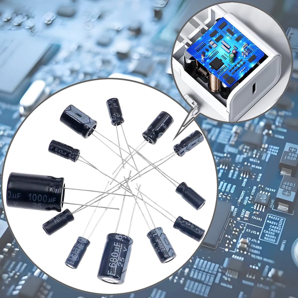 Komponenty elektroniczne, zestaw pudełka do klasyfikacji kondensatorów elektrolitycznych aluminiowych, zestaw podstawowych części do prac elektronicznych,