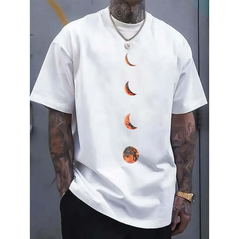 European sizes Breathable Men's Casual Print T-Shirt - Crew Neck, Machine Washable, Comfortable Polyester - Perfect for Summer Outings & Sports