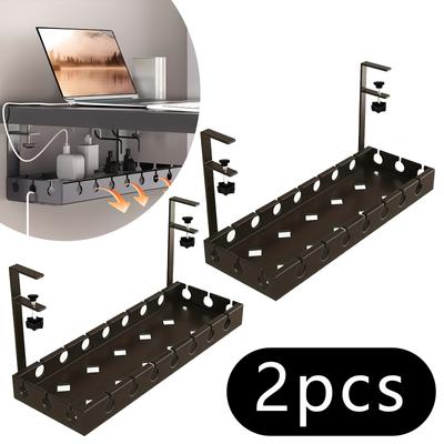 Two-Piece Under-Desk Cable Organizer - Durable Design, No Drilling Required, Compact Cable Storage Solution, Easy To Assemble, Suitable For Home