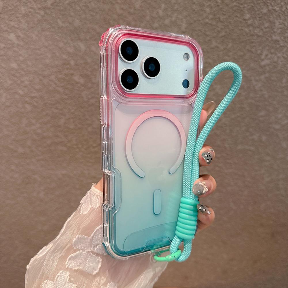 Per Custodia Lanyard Bicolore Gradiente per For Iphone 17 16 1 Pro Max Air 14 Plus 11 12 13 Cinghia da Polso in Acrilico