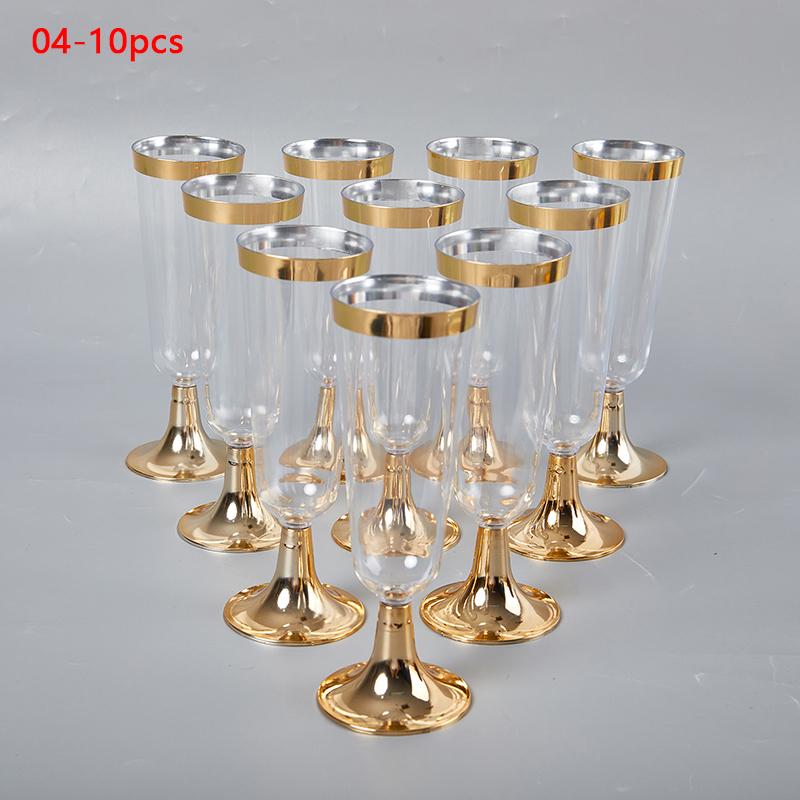 10Pcs  Plastic Champagne Flutes Disposable Clear Plastic Champagne Glasses For Parties Glitter Clear Plastic Cup Red Wine