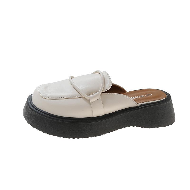 Slippers women's new French bag head in the summer of 2024, wearing thick-soled muffin bottom half-drag round head versatile single shoes women