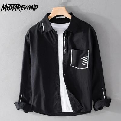 Męskie koszule z długim rękawem w stylu koreańskim, na wiosnę i lato, do codziennego użytku, 100% bawełna, casualowe męskie topy, nowa moda, odzież męska