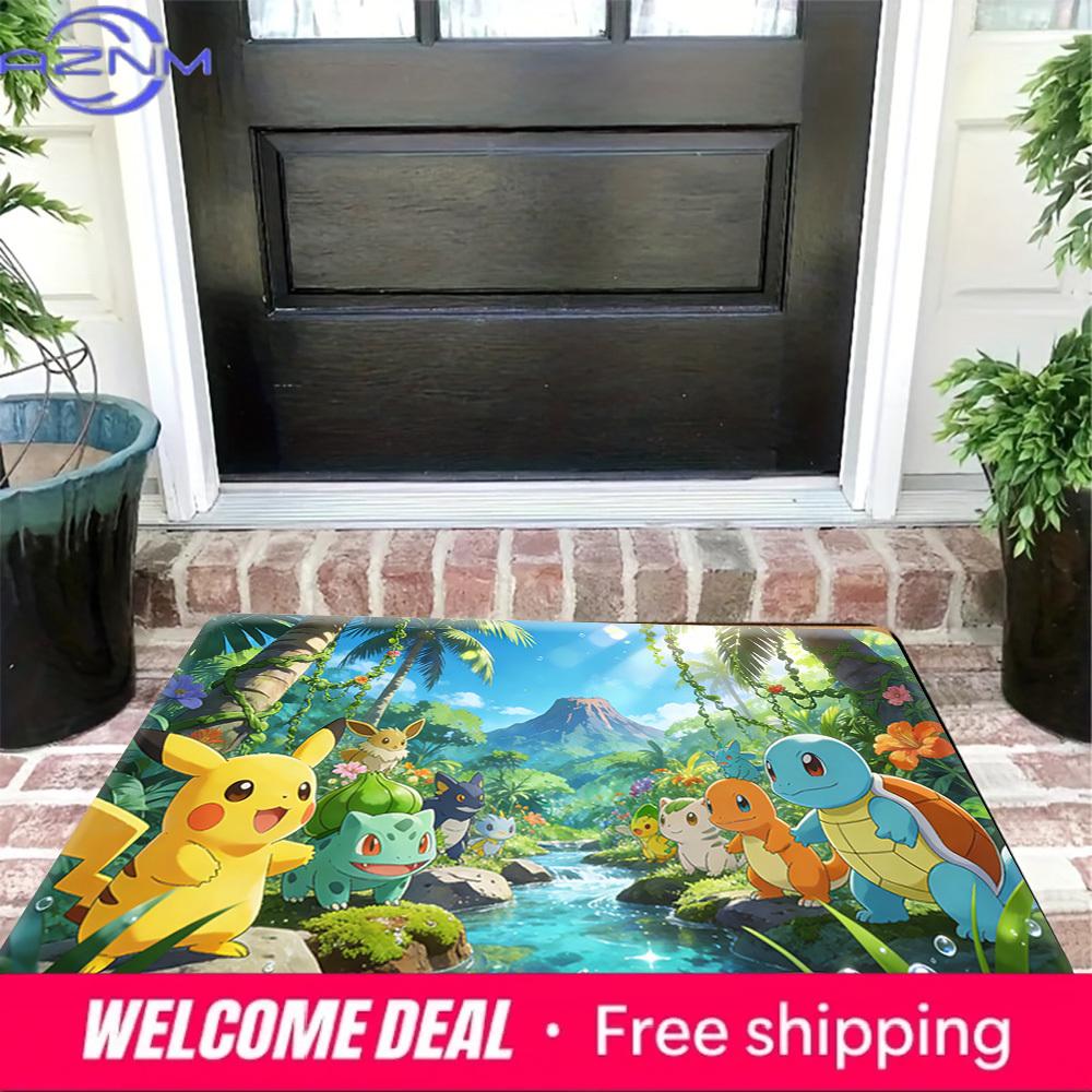 Pokemon Forest River Print Doormat Anti-slip Absorbent Floor Mat for Home Entrance Bedroom Living Room Decor