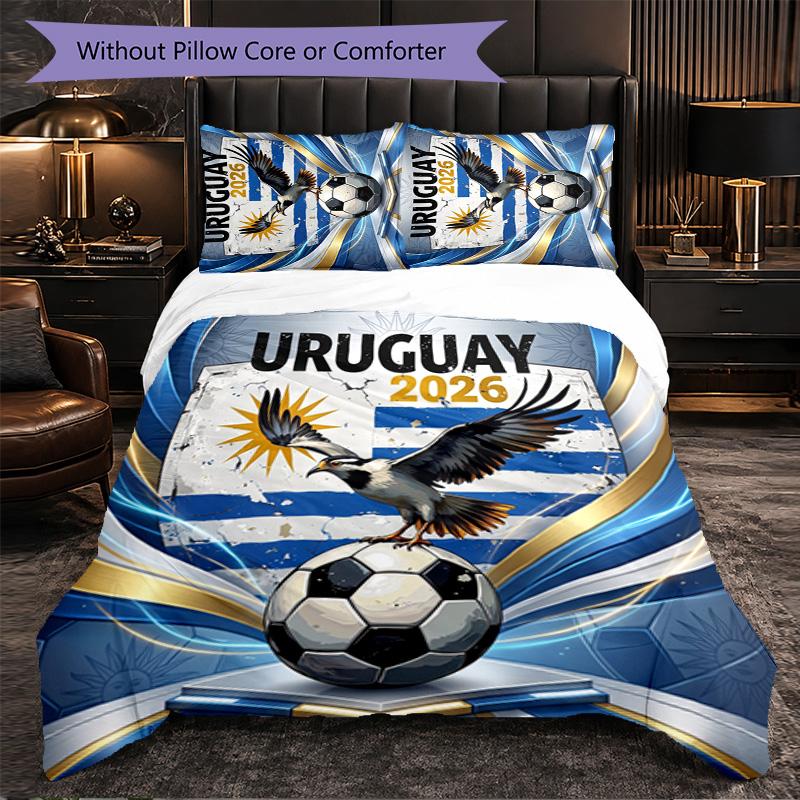 Uruguay Football Pattern 3 Pieces Bedding Set Soft Microfiber Duvet Cover with Pillow Cases for Bedroom